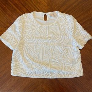 Forever21 white sequin crop shirt in large